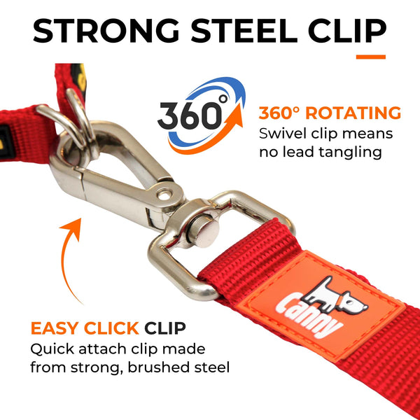 Red dog lead with quick attach, brushed steel clip