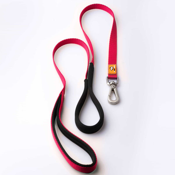 Canny Lead in red for small dogs and puppies with brushed steel clip. Neoprene handle & grip.