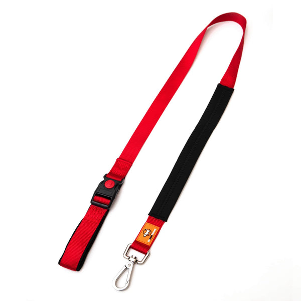 Canny Connect Lead in red for medium to large dogs. With lockable buckle on handle and brushed steel clip.