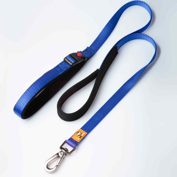 Canny Connect Lead in blue for small dogs and puppies. With lockable buckle on handle and brushed steel clip.