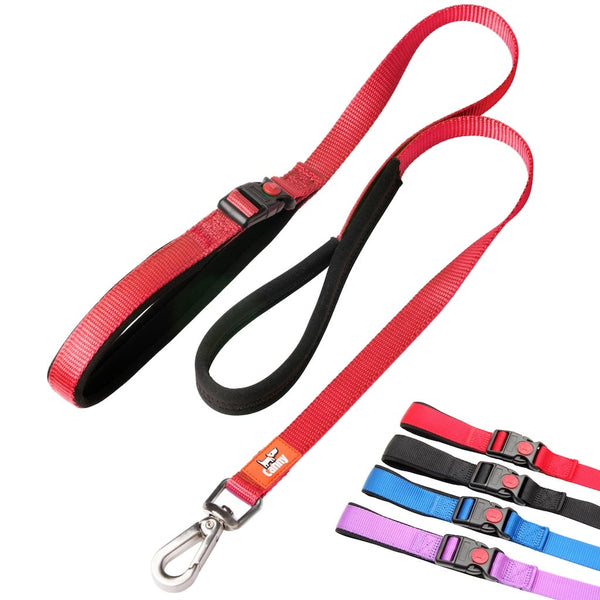 Red 15mm wide Canny Connect no escape lead for small dogs & puppies, padded grip and secure steel clip, with all colour options: red, blue, purple, black.