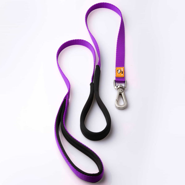 Canny Lead in purple for small dogs and puppies with brushed steel clip. Neoprene handle & grip.
