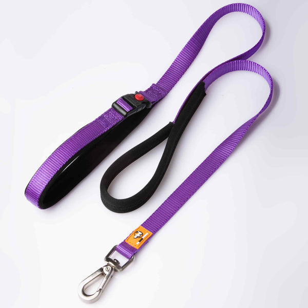 Canny Connect Lead in purple for small dogs and puppies. With lockable buckle on handle and brushed steel clip.