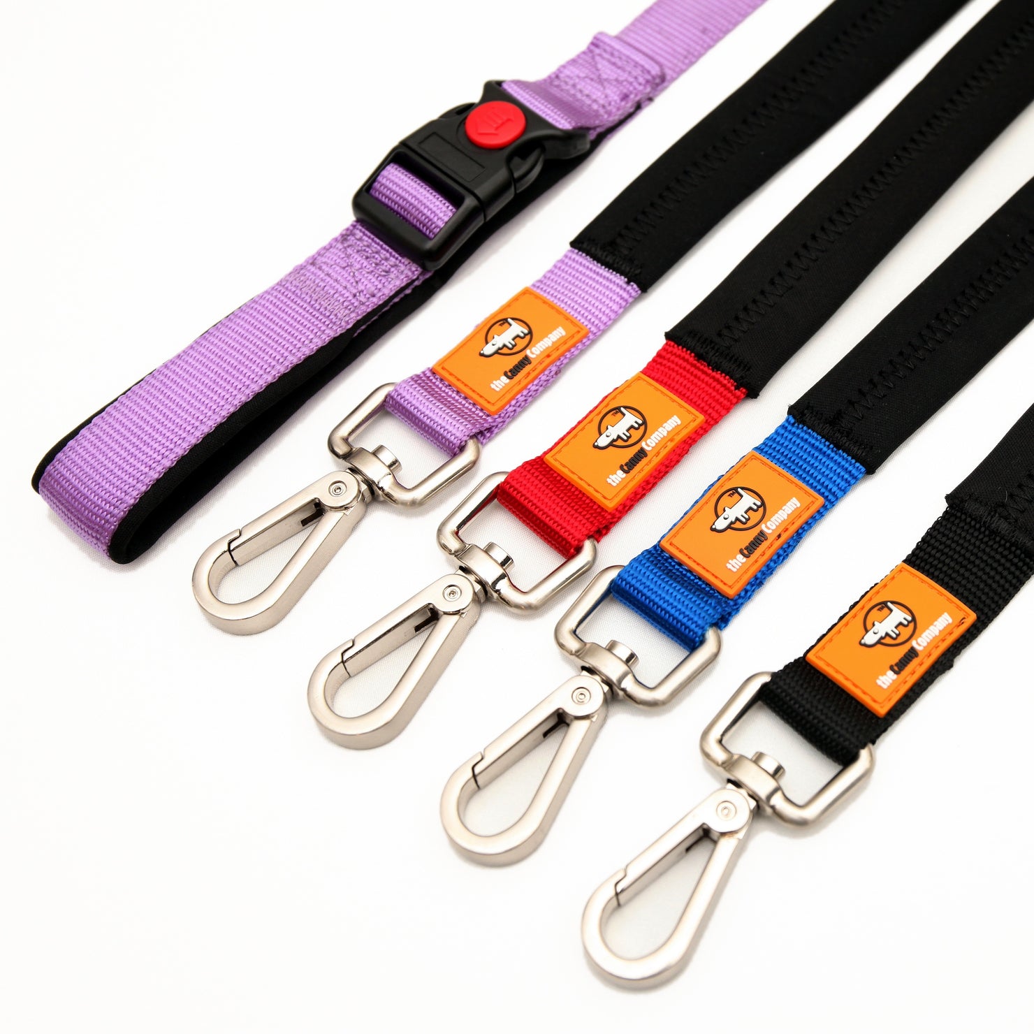 Range of Canny CONNECT Leads in 4 colours. With lockable buckle on handle and brushed steel clip.